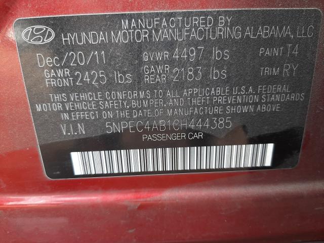 Photo 9 VIN: 5NPEC4AB1CH444385 - HYUNDAI SONATA SE 