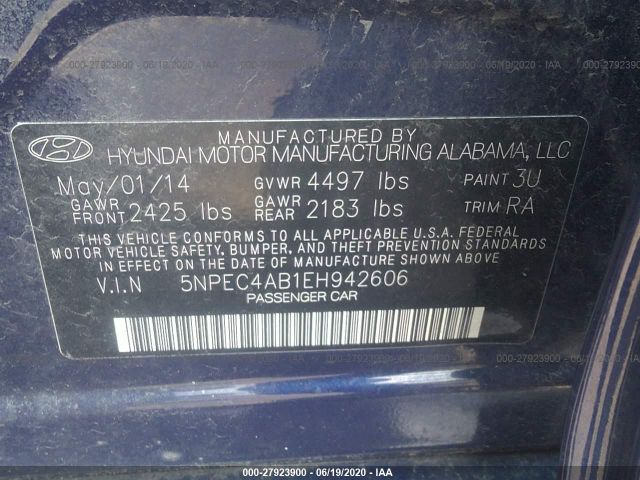 Photo 8 VIN: 5NPEC4AB1EH942606 - HYUNDAI SONATA 