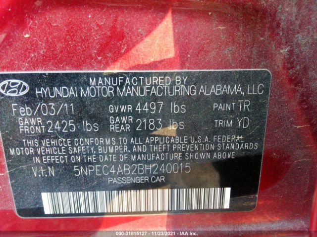 Photo 8 VIN: 5NPEC4AB2BH240015 - HYUNDAI SONATA 