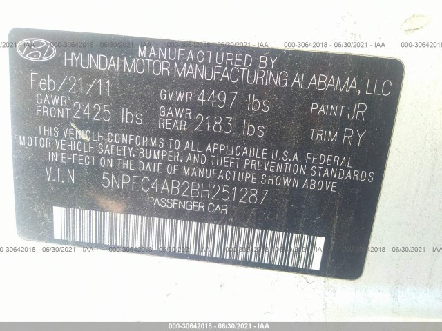 Photo 8 VIN: 5NPEC4AB2BH251287 - HYUNDAI SONATA 