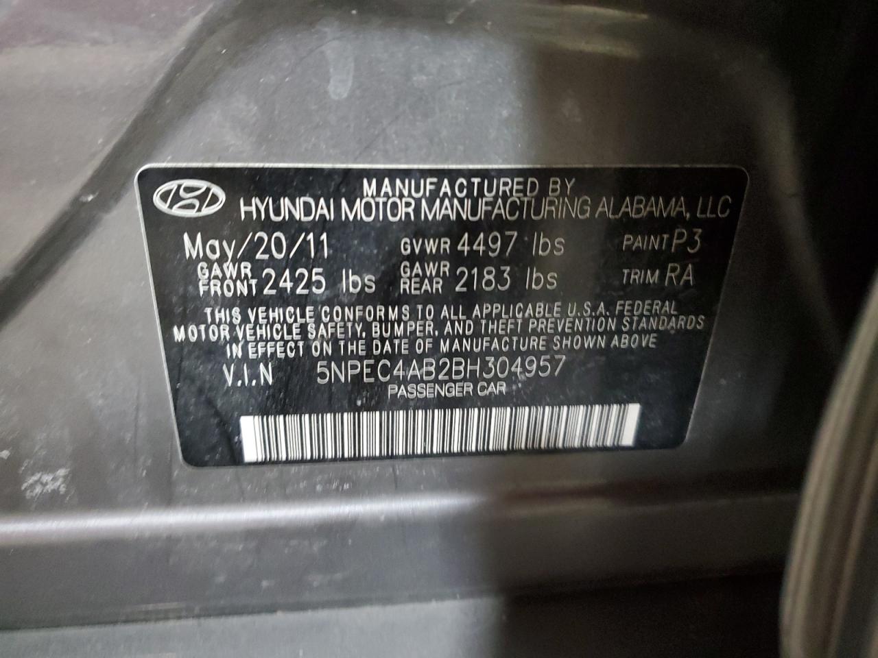 Photo 11 VIN: 5NPEC4AB2BH304957 - HYUNDAI SONATA 