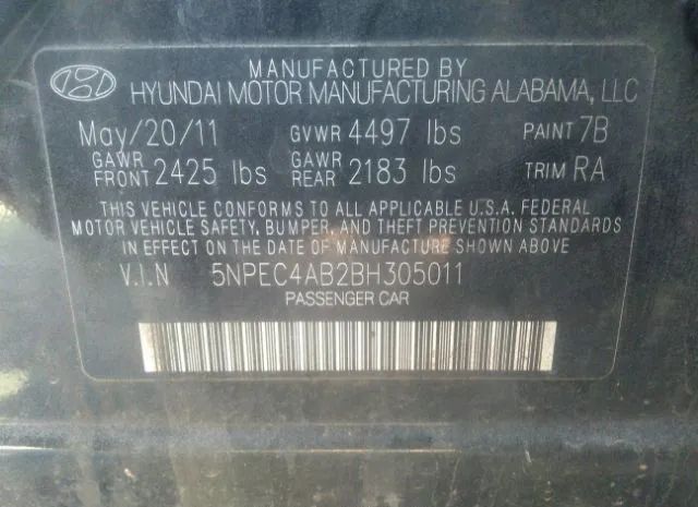 Photo 8 VIN: 5NPEC4AB2BH305011 - HYUNDAI SONATA 