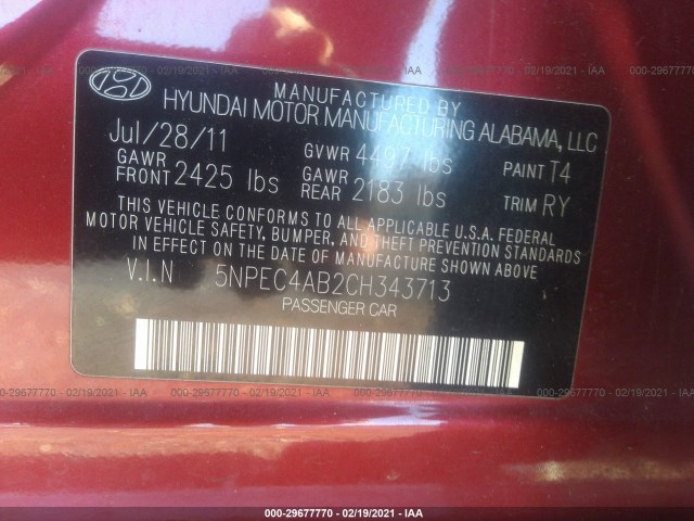 Photo 8 VIN: 5NPEC4AB2CH343713 - HYUNDAI SONATA 