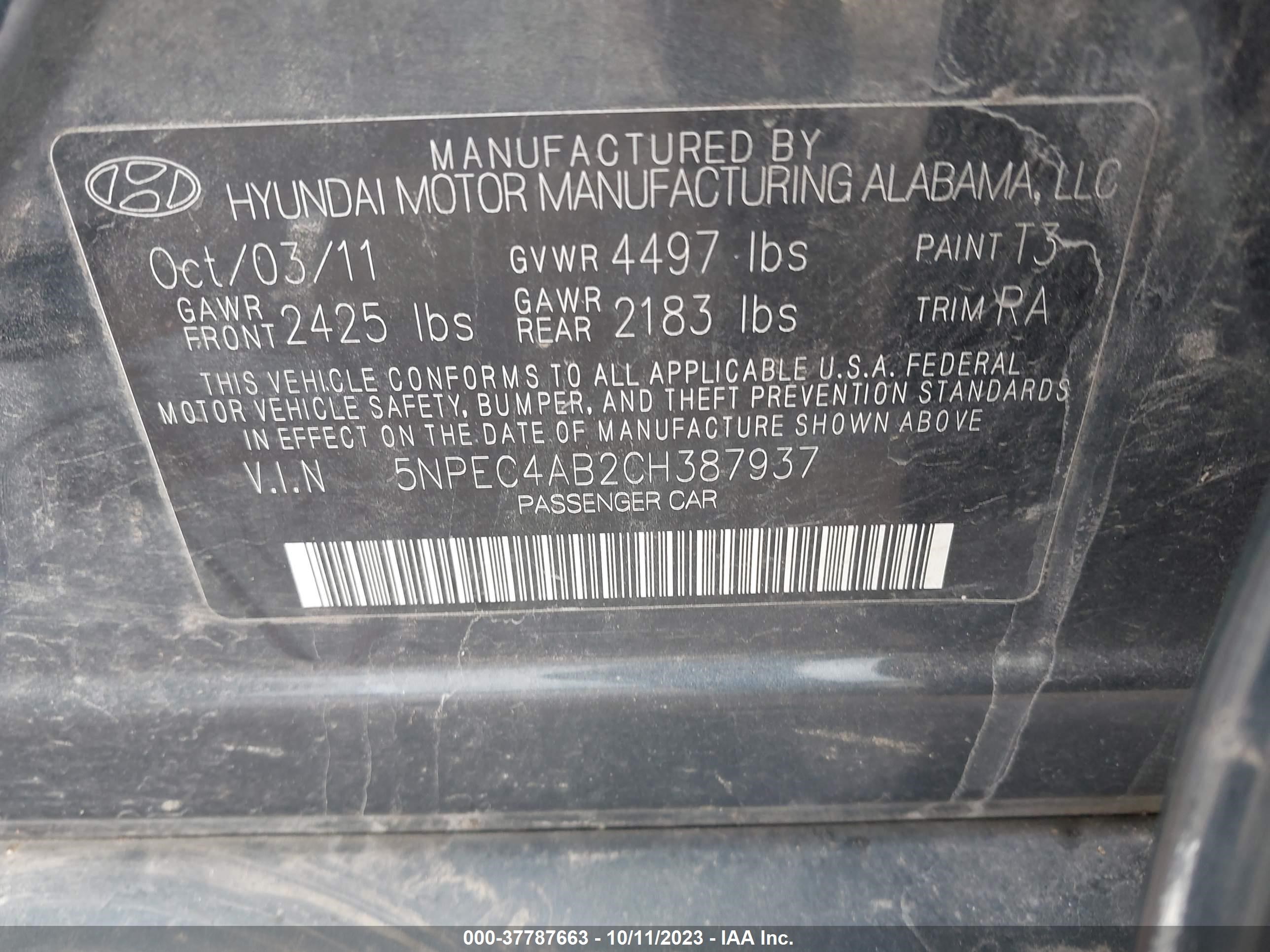 Photo 8 VIN: 5NPEC4AB2CH387937 - HYUNDAI SONATA 