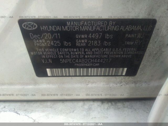 Photo 8 VIN: 5NPEC4AB2CH444217 - HYUNDAI SONATA 