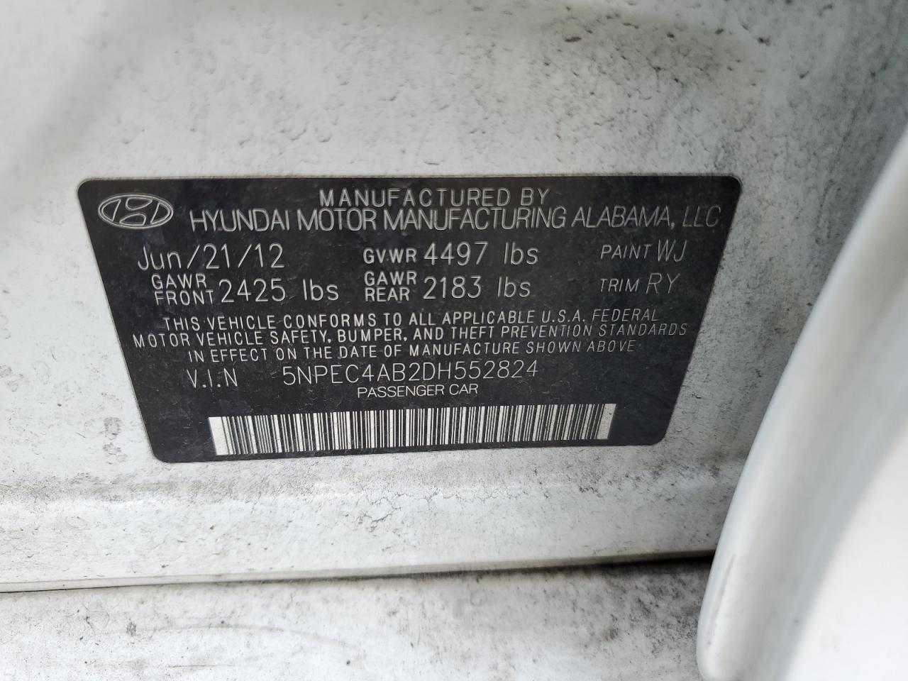 Photo 11 VIN: 5NPEC4AB2DH552824 - HYUNDAI SONATA 