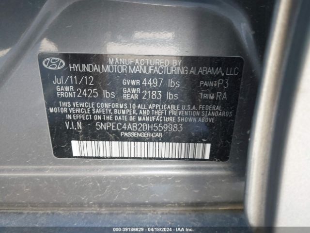 Photo 8 VIN: 5NPEC4AB2DH559983 - HYUNDAI SONATA 