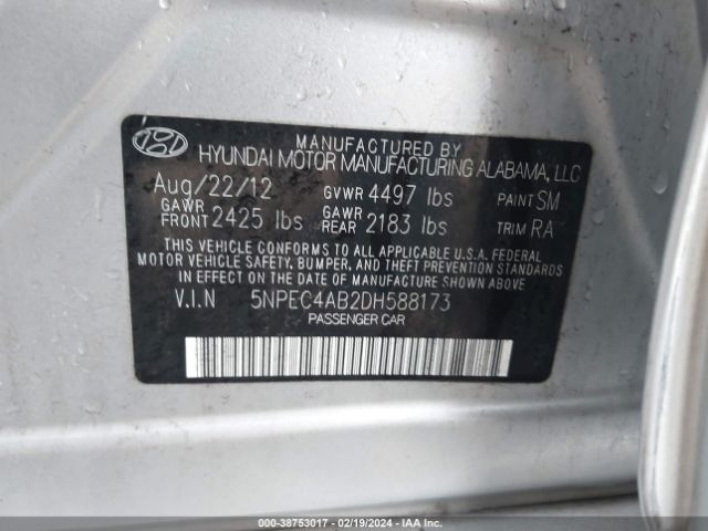 Photo 8 VIN: 5NPEC4AB2DH588173 - HYUNDAI SONATA 