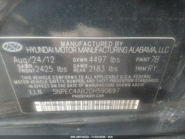 Photo 8 VIN: 5NPEC4AB2DH590697 - HYUNDAI SONATA 