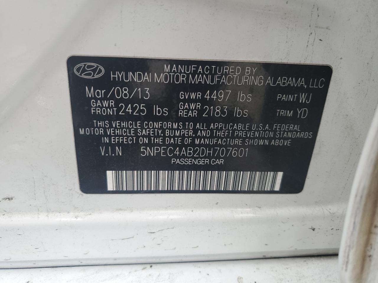 Photo 11 VIN: 5NPEC4AB2DH707601 - HYUNDAI SONATA 