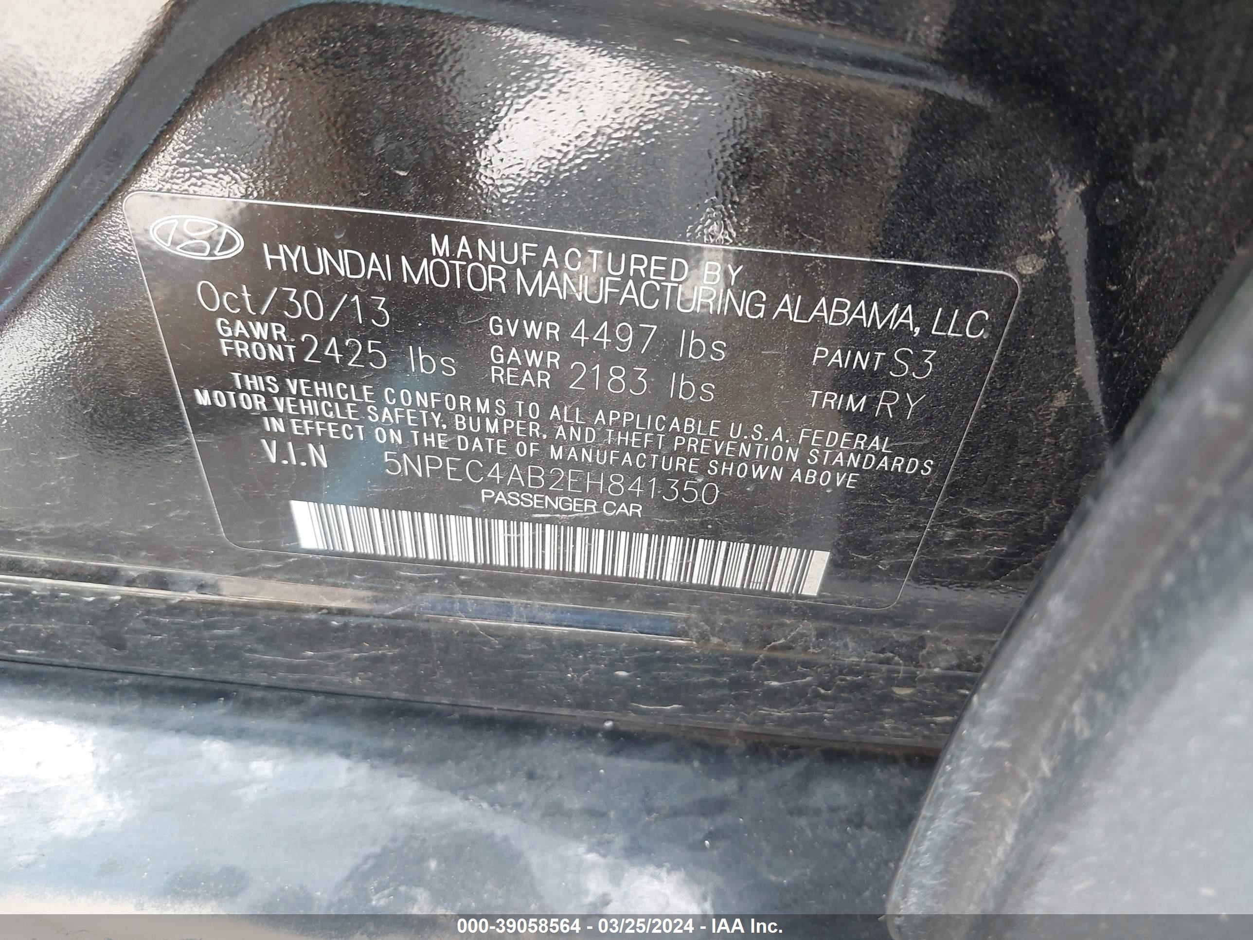 Photo 8 VIN: 5NPEC4AB2EH841350 - HYUNDAI SONATA 