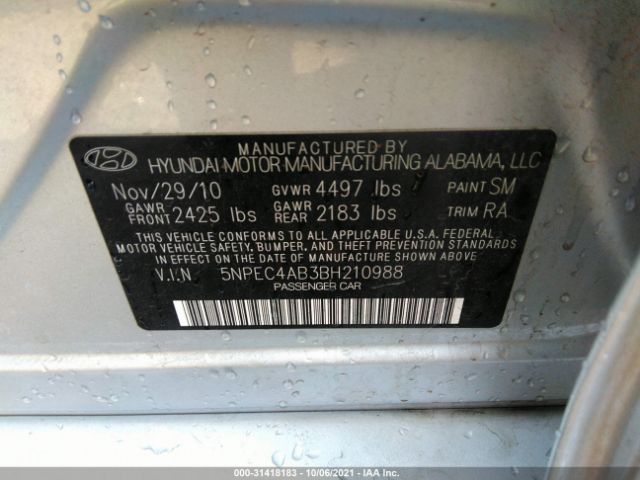 Photo 8 VIN: 5NPEC4AB3BH210988 - HYUNDAI SONATA 