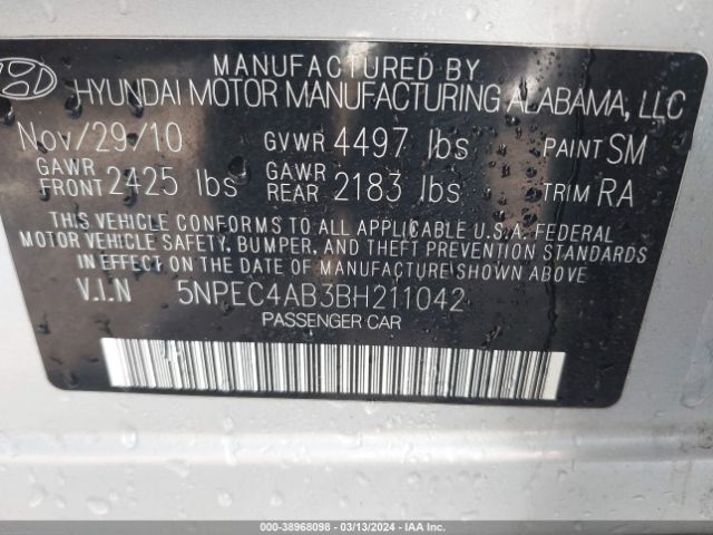 Photo 8 VIN: 5NPEC4AB3BH211042 - HYUNDAI SONATA 