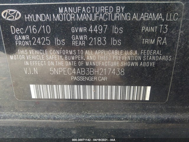 Photo 8 VIN: 5NPEC4AB3BH217438 - HYUNDAI SONATA 