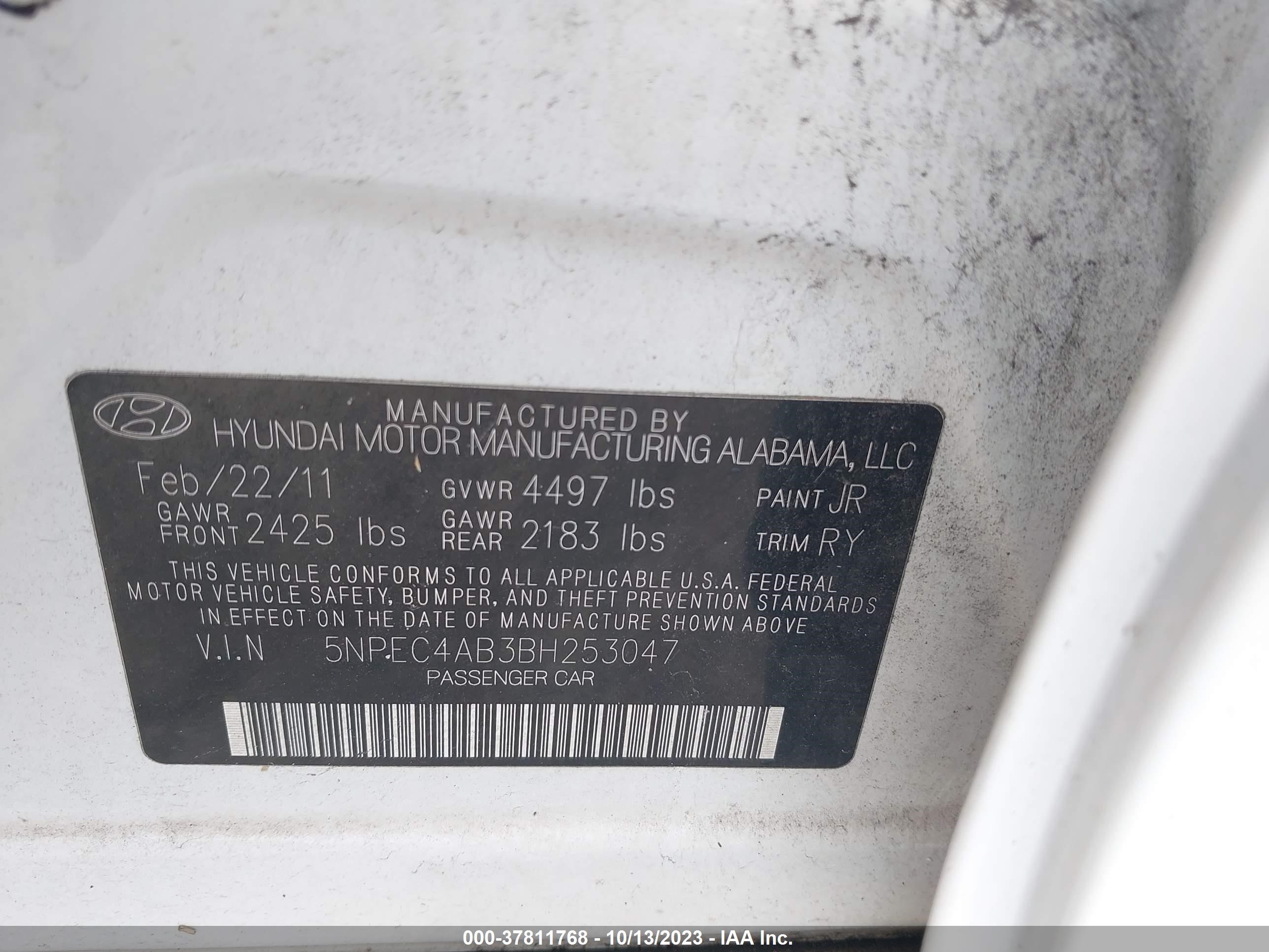 Photo 8 VIN: 5NPEC4AB3BH253047 - HYUNDAI SONATA 