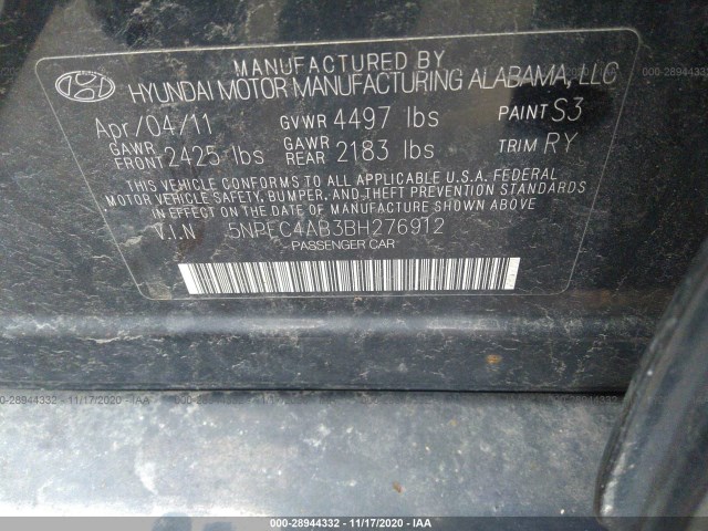 Photo 8 VIN: 5NPEC4AB3BH276912 - HYUNDAI SONATA 