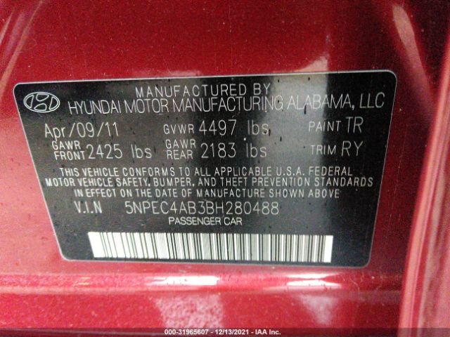 Photo 8 VIN: 5NPEC4AB3BH280488 - HYUNDAI SONATA 