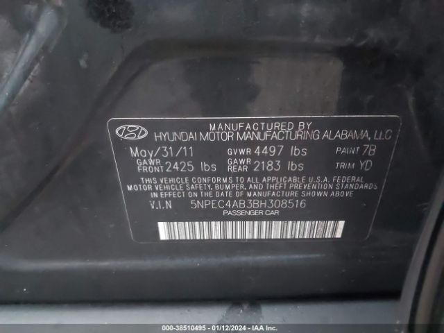 Photo 8 VIN: 5NPEC4AB3BH308516 - HYUNDAI SONATA 