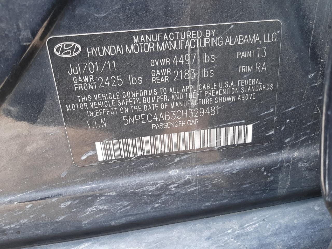 Photo 11 VIN: 5NPEC4AB3CH329481 - HYUNDAI SONATA 