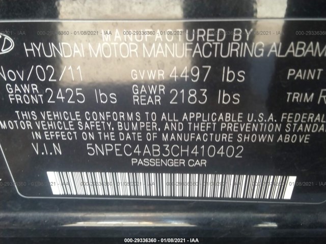 Photo 8 VIN: 5NPEC4AB3CH410402 - HYUNDAI SONATA 