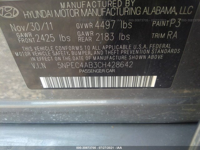 Photo 8 VIN: 5NPEC4AB3CH428642 - HYUNDAI SONATA 