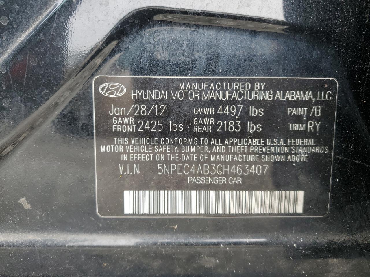 Photo 11 VIN: 5NPEC4AB3CH463407 - HYUNDAI SONATA 