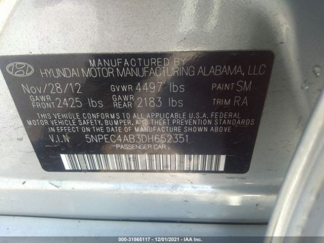 Photo 8 VIN: 5NPEC4AB3DH652351 - HYUNDAI SONATA 