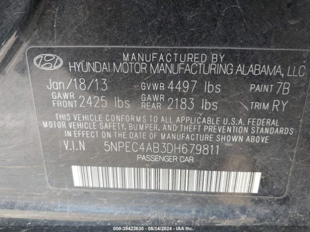 Photo 8 VIN: 5NPEC4AB3DH679811 - HYUNDAI SONATA 