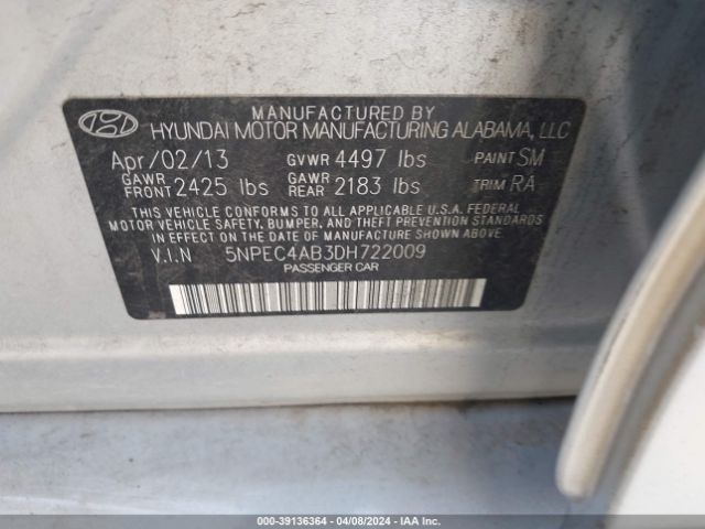 Photo 8 VIN: 5NPEC4AB3DH722009 - HYUNDAI SONATA 