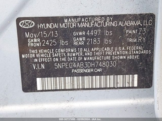 Photo 8 VIN: 5NPEC4AB3DH748030 - HYUNDAI SONATA 