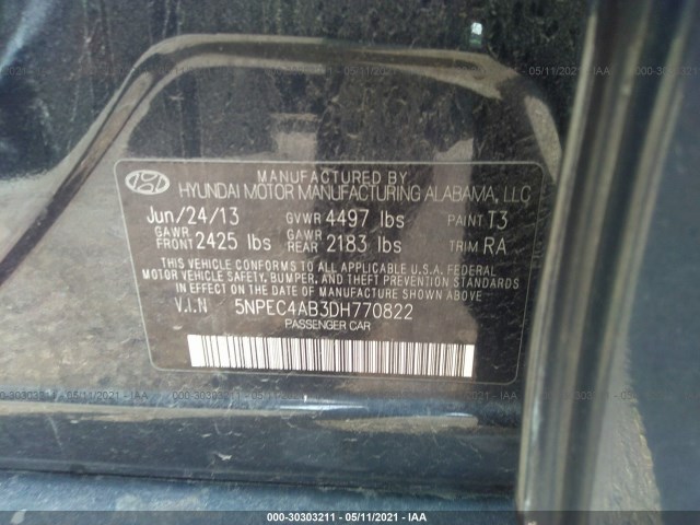 Photo 8 VIN: 5NPEC4AB3DH770822 - HYUNDAI SONATA 