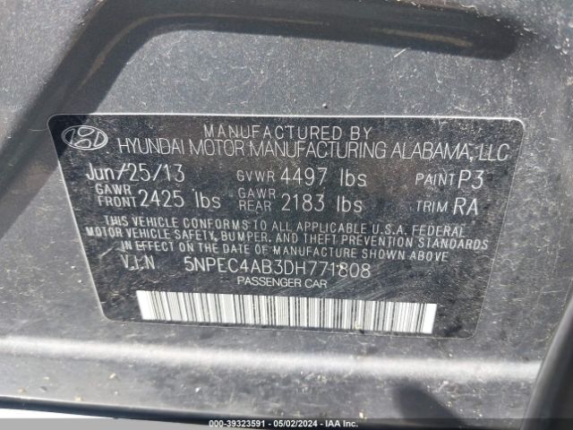 Photo 8 VIN: 5NPEC4AB3DH771808 - HYUNDAI SONATA 