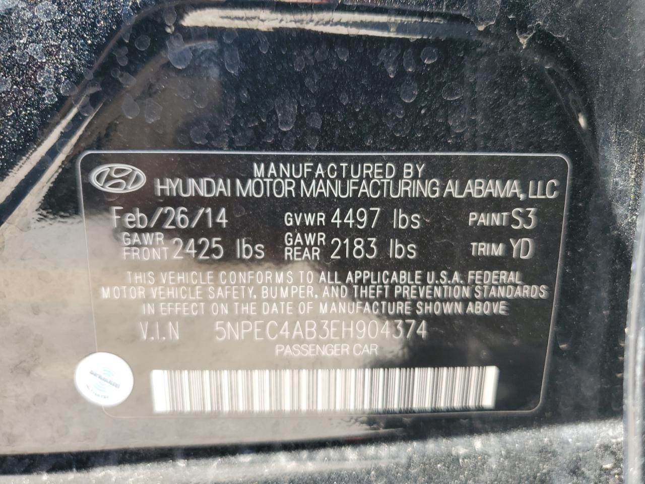 Photo 11 VIN: 5NPEC4AB3EH904374 - HYUNDAI SONATA 