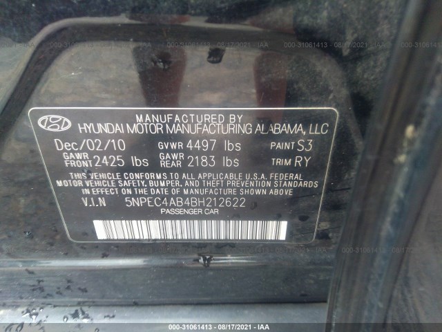 Photo 8 VIN: 5NPEC4AB4BH212622 - HYUNDAI SONATA 