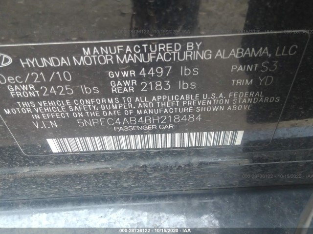 Photo 8 VIN: 5NPEC4AB4BH218484 - HYUNDAI SONATA 