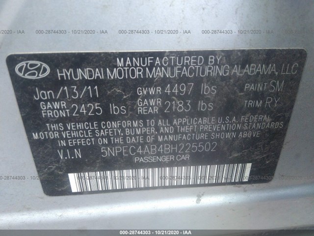 Photo 8 VIN: 5NPEC4AB4BH225502 - HYUNDAI SONATA 