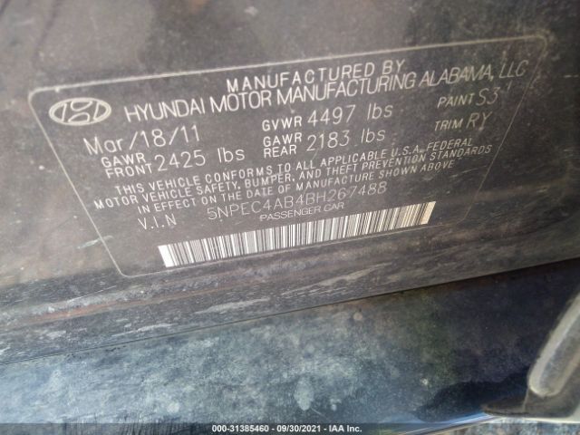 Photo 8 VIN: 5NPEC4AB4BH267488 - HYUNDAI SONATA 