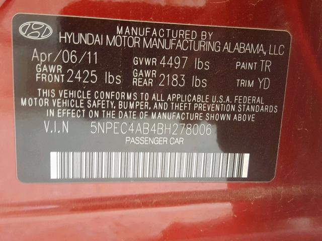 Photo 9 VIN: 5NPEC4AB4BH278006 - HYUNDAI SONATA 