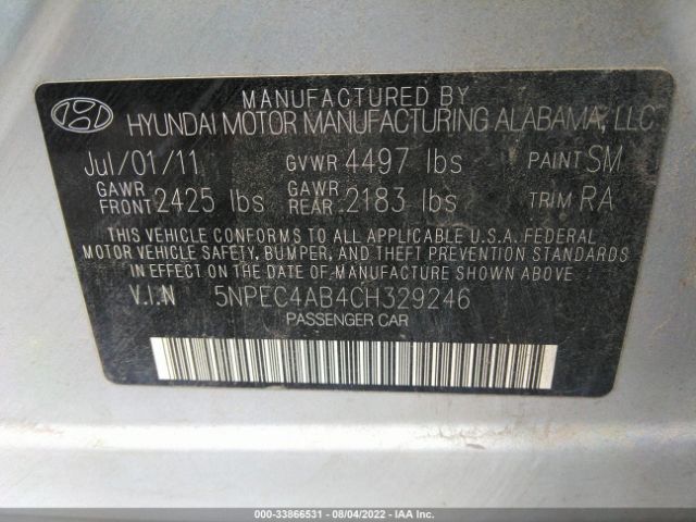 Photo 8 VIN: 5NPEC4AB4CH329246 - HYUNDAI SONATA 