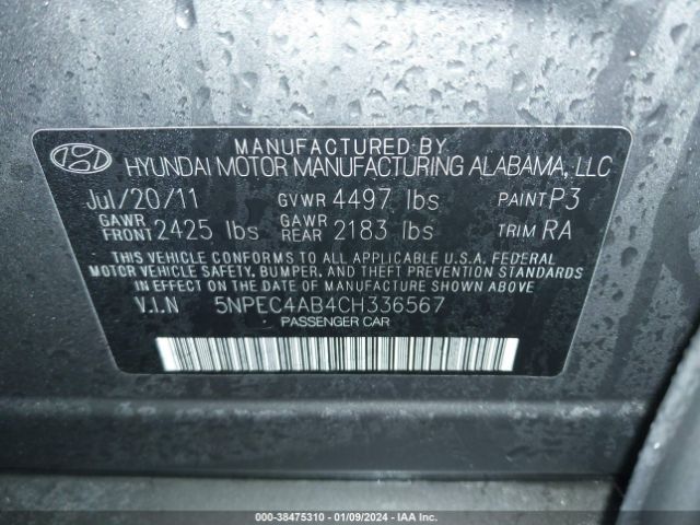 Photo 8 VIN: 5NPEC4AB4CH336567 - HYUNDAI SONATA 