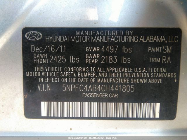 Photo 8 VIN: 5NPEC4AB4CH441805 - HYUNDAI SONATA 