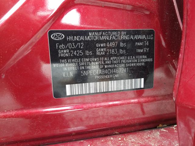 Photo 9 VIN: 5NPEC4AB4CH467241 - HYUNDAI SONATA SE 