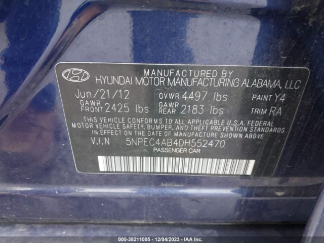 Photo 8 VIN: 5NPEC4AB4DH552470 - HYUNDAI SONATA 