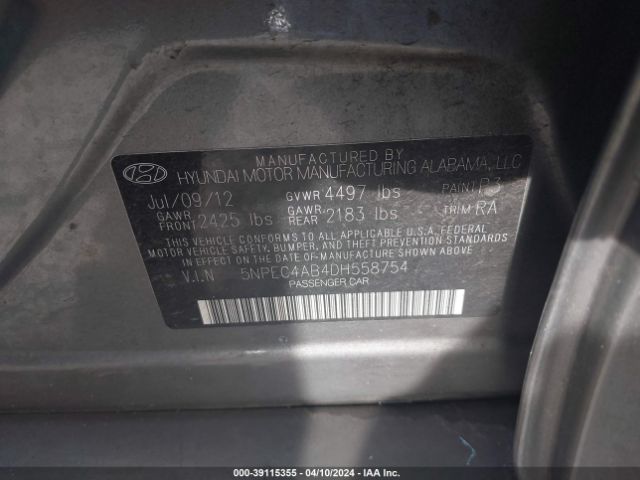 Photo 8 VIN: 5NPEC4AB4DH558754 - HYUNDAI SONATA 