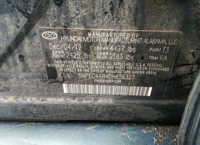 Photo 8 VIN: 5NPEC4AB4DH656327 - HYUNDAI SONATA 