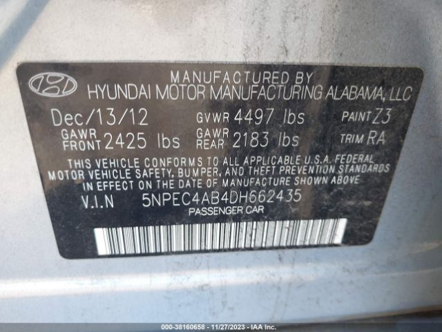 Photo 8 VIN: 5NPEC4AB4DH662435 - HYUNDAI SONATA 