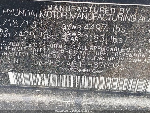 Photo 8 VIN: 5NPEC4AB4EH870025 - HYUNDAI SONATA 