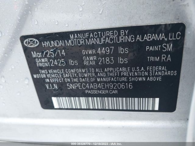 Photo 8 VIN: 5NPEC4AB4EH920616 - HYUNDAI SONATA 