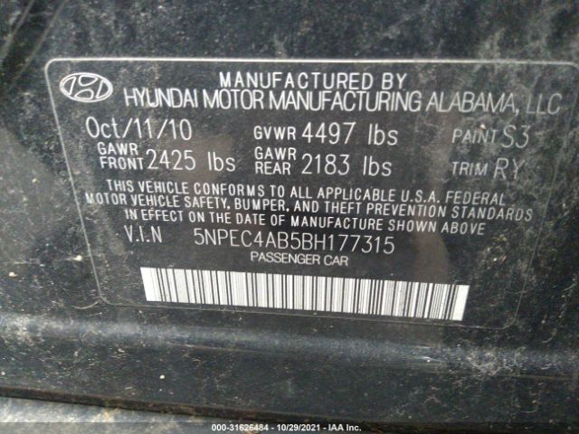 Photo 8 VIN: 5NPEC4AB5BH177315 - HYUNDAI SONATA 