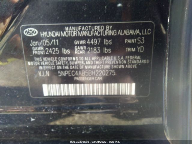 Photo 8 VIN: 5NPEC4AB5BH220275 - HYUNDAI SONATA 